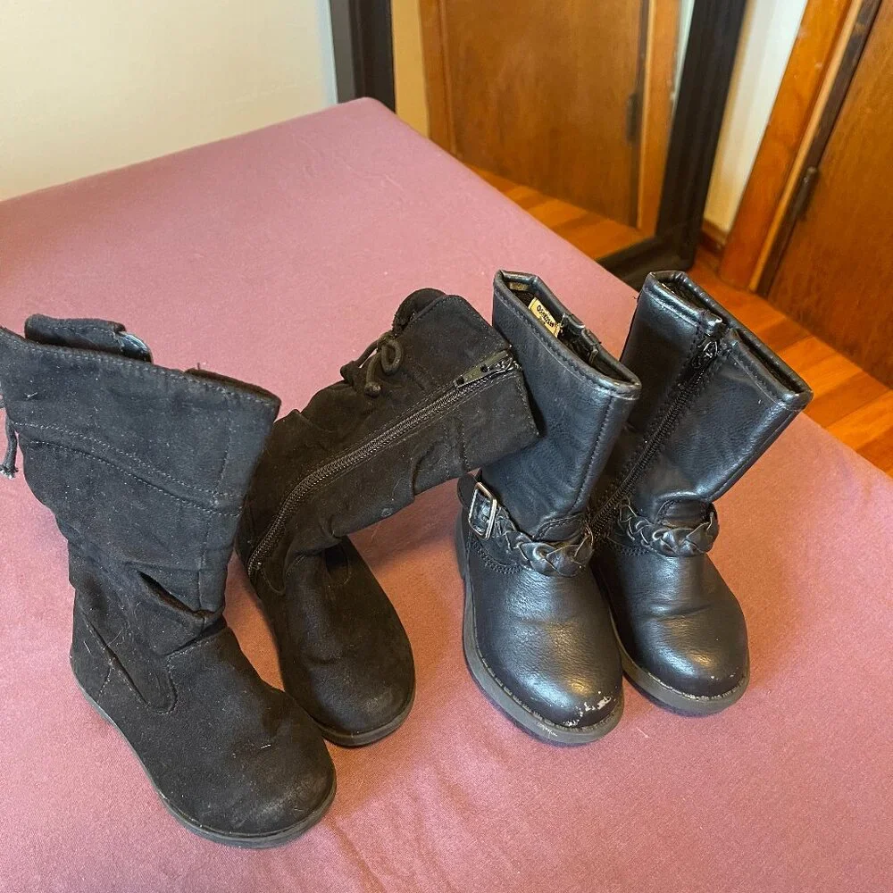 2 pairs - Toddler Girl Black Boots Size 5